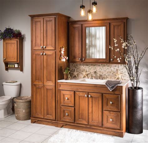 Briarwood bathroom cabinets - Final Price $ 1,041 29. each. You Save $128.70 with Mail-In Rebate. SELECT STORE & BUY. Woodland vanity (drawers right & left) 60"W x 21"D x 31"H. 2 doors, 4 drawers. View More Information. Color: Hickory Natural.
